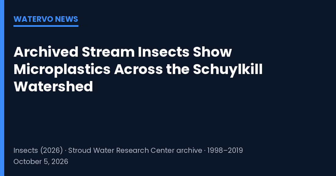 Title card reading "Archived Stream Insects Show Microplastics Across the Schuylkill Watershed" — WaterVO News