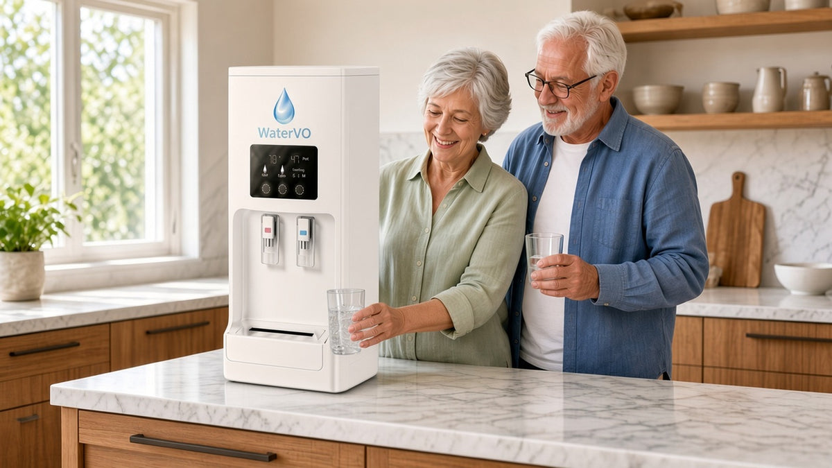 Older couple filling glasses from a WaterVO Countertop Vapor Optimizer