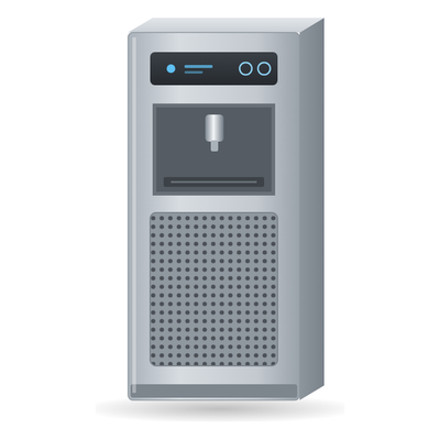 Other atmospheric water generators: a generic grey freestanding unit with an air-intake grille and a single tap