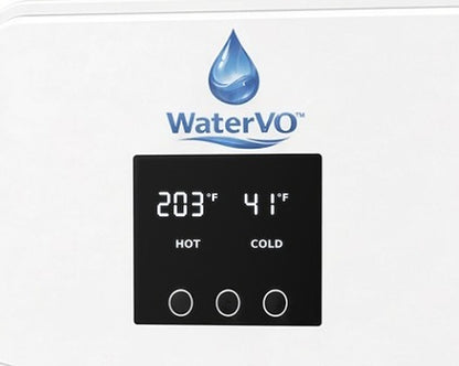 WaterVO Countertop Vapor Optimizer control panel showing 203°F hot and 41°F cold