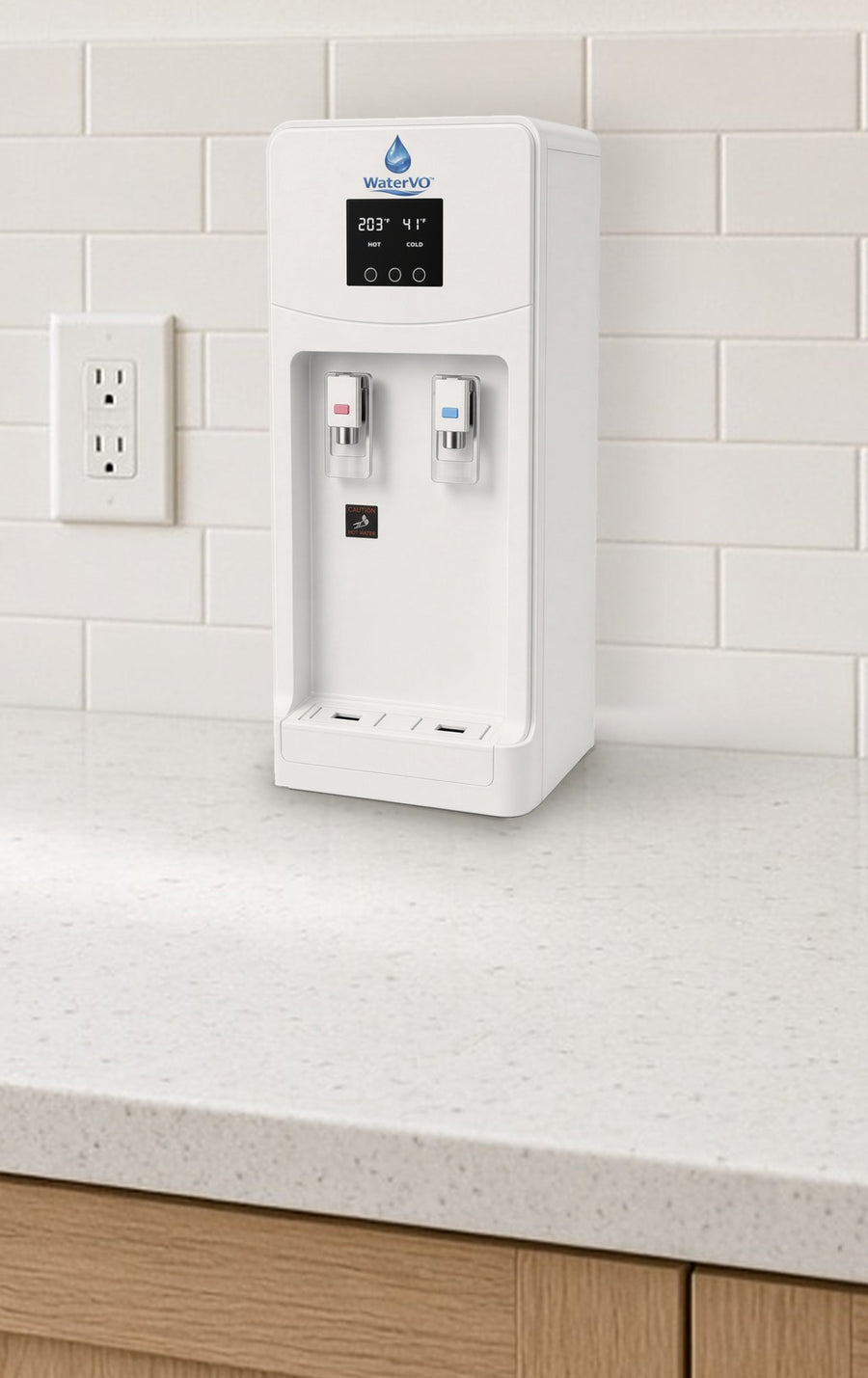 WaterVO Countertop water-from-air unit on a white kitchen counter